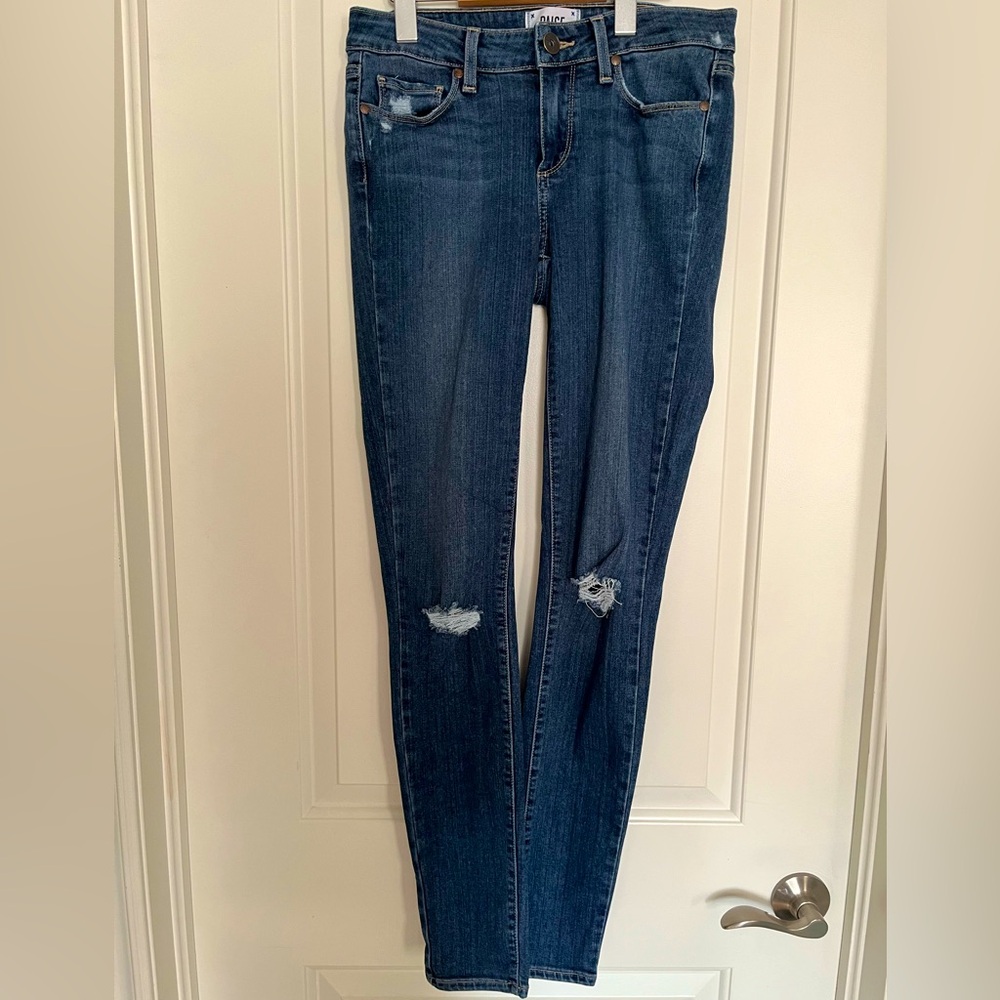 PAIGE Verdugo Ultra Skinny Quinnley Destructed Medium Wash Blue Jeans Size 28